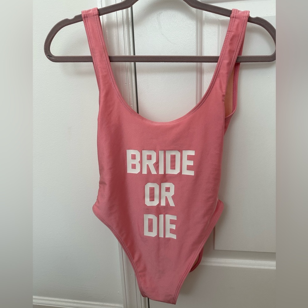 PRIVATE PARTY x Love Culture Bride or Die One Piece Baby Pink Swimsuit NWT
